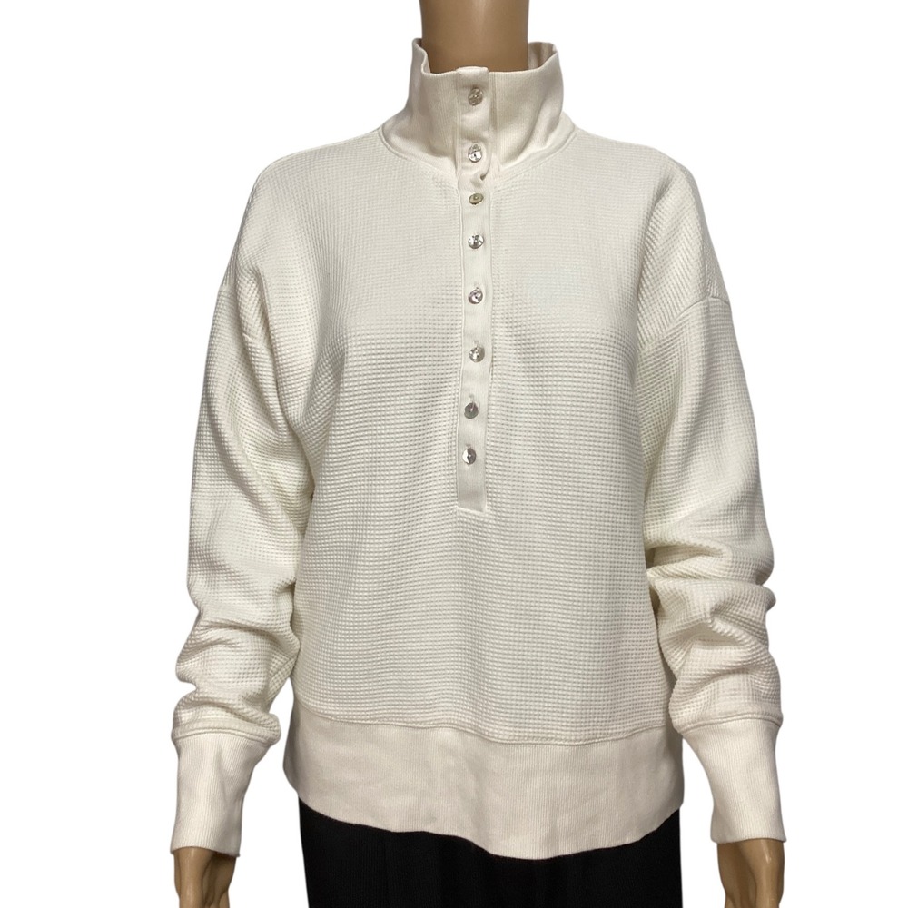 Negative Underwear Whipped Henley White Waffle Knit Mock Neck Top Large